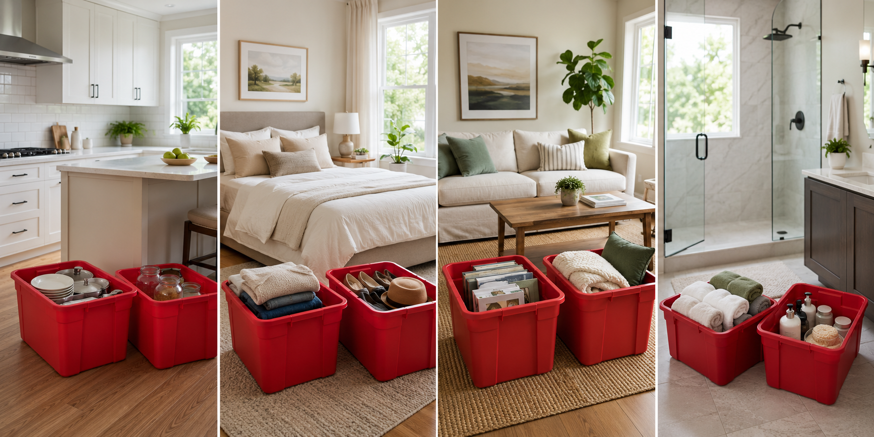 Bright neutral NYC apartment living room ready for packing with EazyCrate moving bins