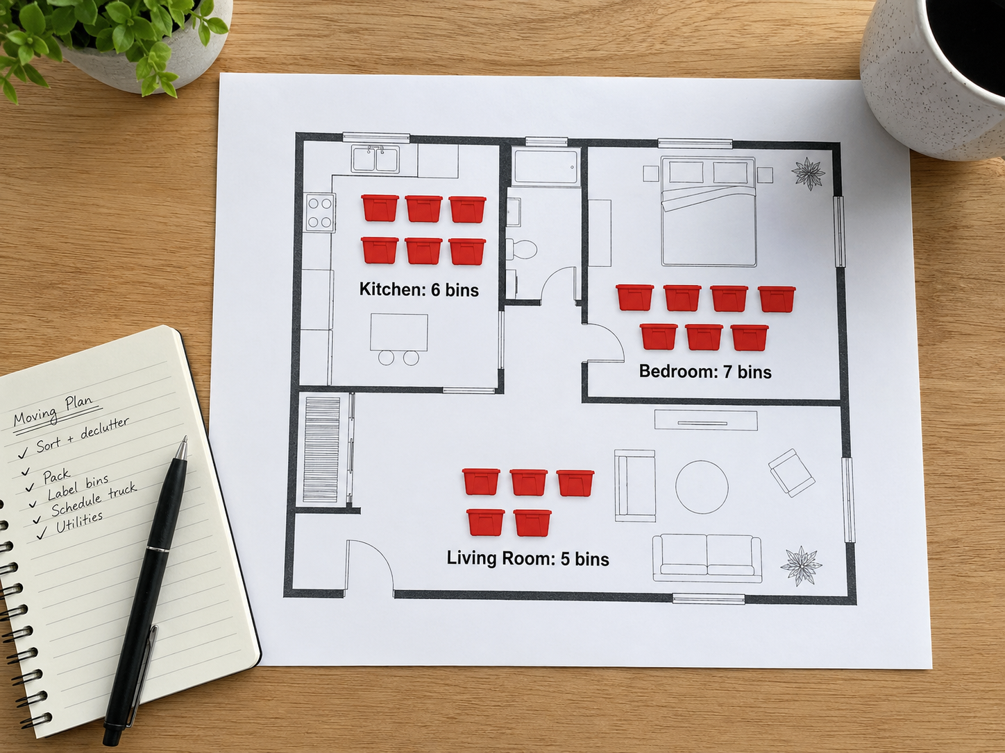 EazyCrate package guide infographic showing 1BR 25 bins, 2BR 35 bins, 3BR 50 bins with weekly pricing
