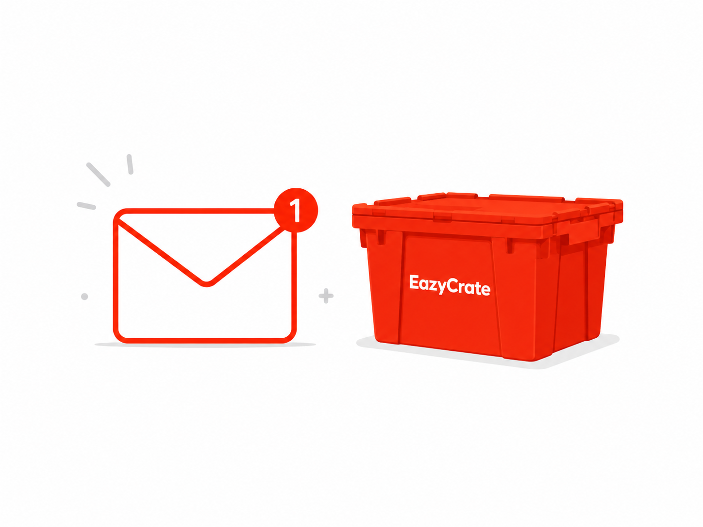 EazyCrate contact page illustration — reusable moving bin and envelope graphic on clean white background for NYC moving bin rental service